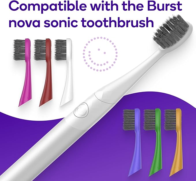 BURST Replacement Heads for Nova Sonic Toothbrush (Pink) | Super-Soft Bristles Reduce Risk of Abrasion & Irritation | Tapered Ends Reach Below The Gumline | for a Whiter, Brighter Smile
