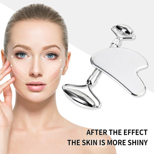ONLYSKY BEAUTY Face Roller Gua-Sha Set Facial Roller kit for Face Skincare, Stainless-Steel Stone Sculpting Tool, Massager Roller for Skin Care,Gift for Men and Women