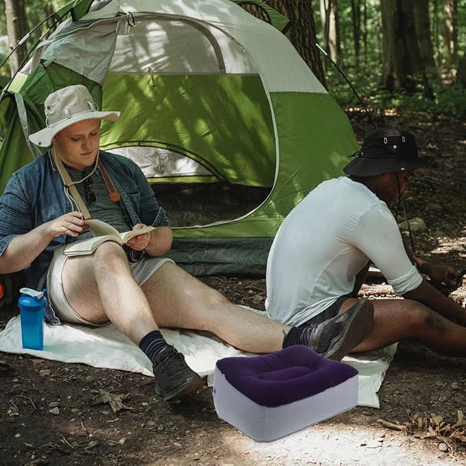 BESPORTBLE Inflatable Foot Rest Pillow Travel Footrest Cushion Outdoor Airplane Massage Stool Relax Cushion 2 Pcs (Grey Blue)