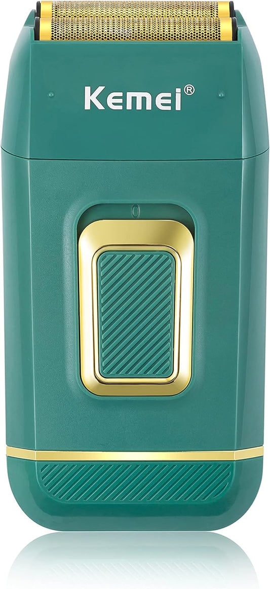 KEMEI Foil Shaver Double Electric Shaver for Men Electric Razors Head Shaver for Bald Men Barber Supplies Hair & Beard Trimmer Cordless Rechargeable, Green