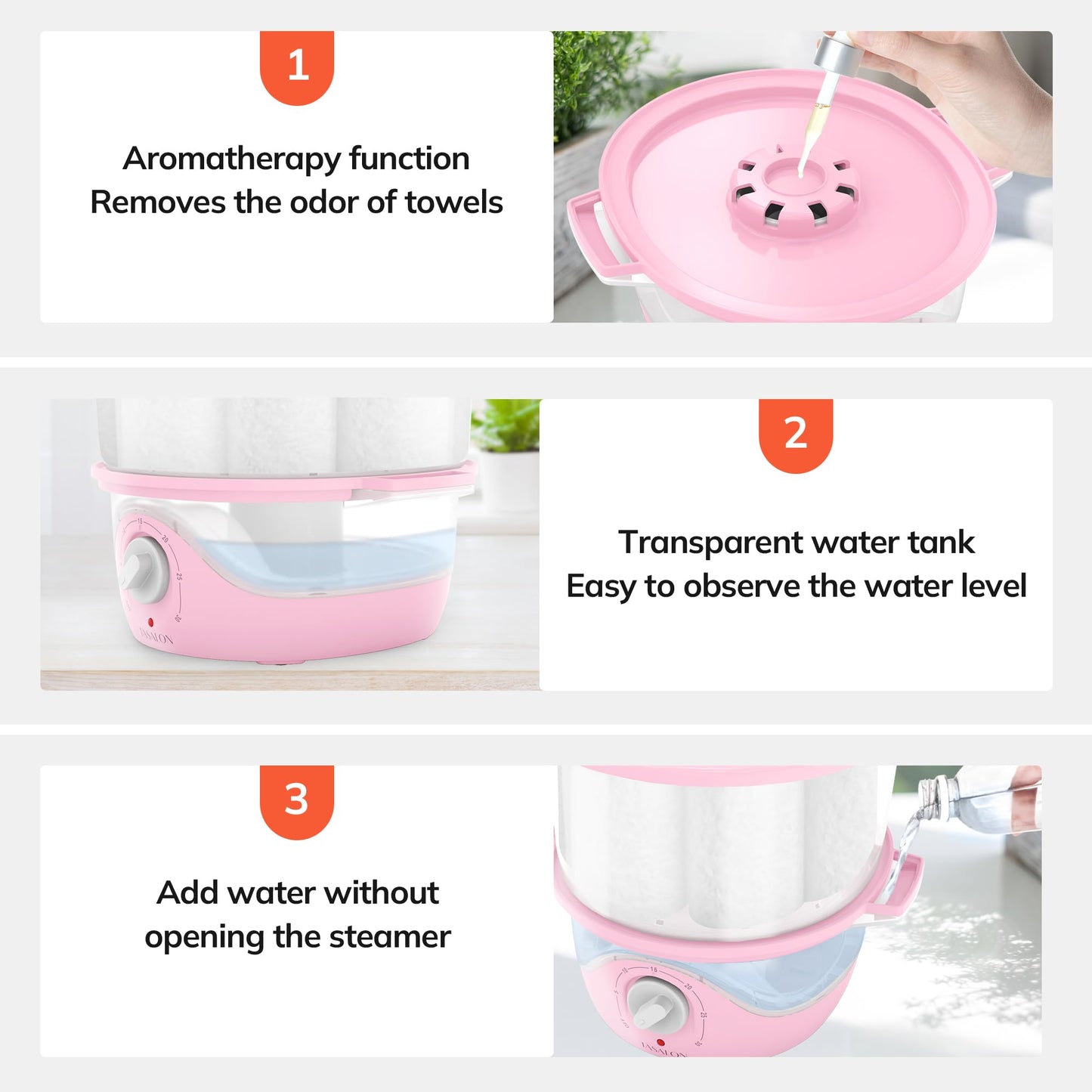 TASALON Pink Hot Towel Steamer for Facials, 5-Min Quick Heating Towel Warmer Machine, Portable Spa Salon Equipment with Aromatherapy for Massage