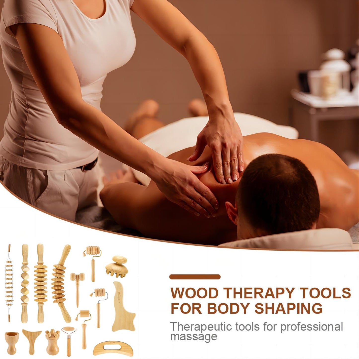 15 Pcs Wood Therapy Massage Tools Set Maderoterapia Kit Therapy Tools for Body Muscle Pain Relief Wooden Body Face Sculpting Tools Wood Roller Massager, Fascia Massage