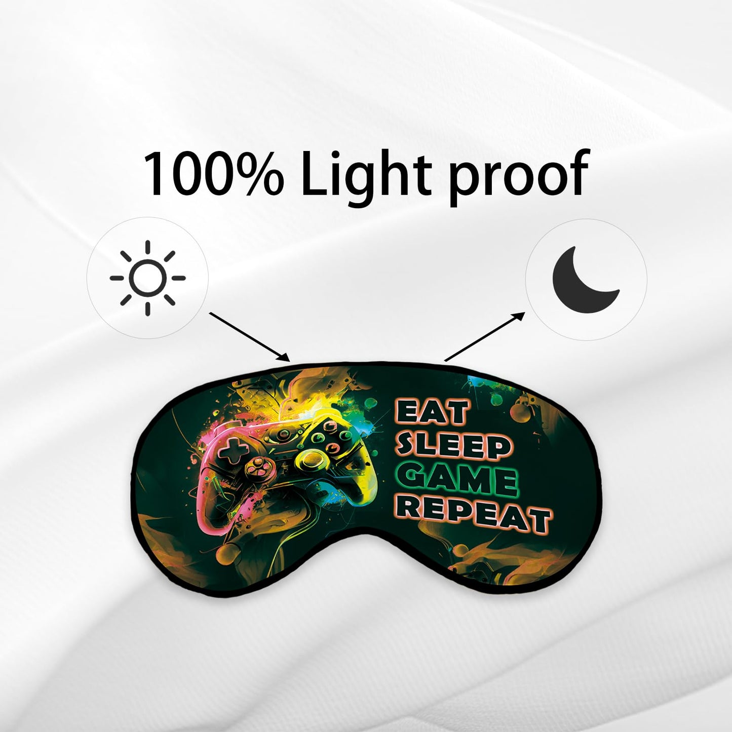 Kdqua Kids Sleep Mask for Boys Teens Girls, Gamer Eye Mask, Silk Blackout for Sleeping, Orange Repeat Game Theme, Adjustable Straps, Soft Lightweight