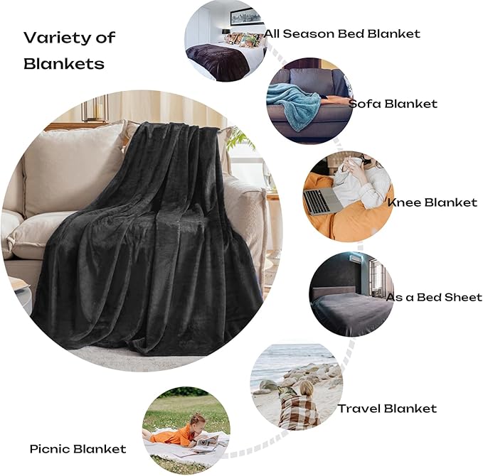 JIAHANNHA Fleece Dark Grey Blanket Throw Blankets for Sofa Couch Bed 280GSM,Super Soft Cozy and Luxury Bed Blanket for All Season Twin Size 60 x x80 inches