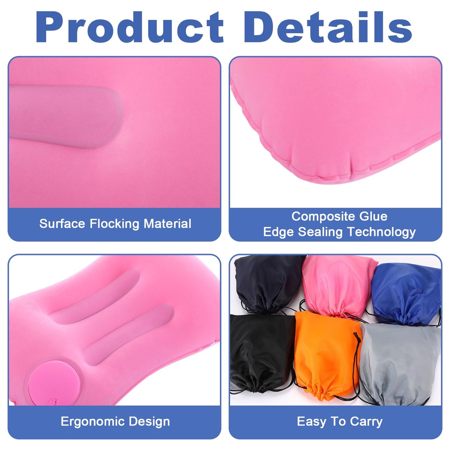 Geelin 6 Pcs Inflatable Travel Camping Pillow Portable Backpacking Pillow with Bag for Neck and Lumbar Support Hiking Sleeping Camping(Colorful)