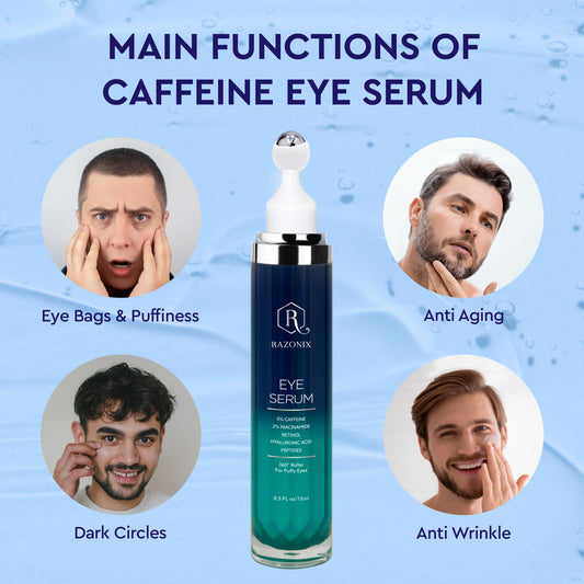 Eye Bags Treatment for Men and Women: Caffeine Eye Cream for Dark Circles – Cooling Roller for Puffiness Reducer (Medium, Unscented)