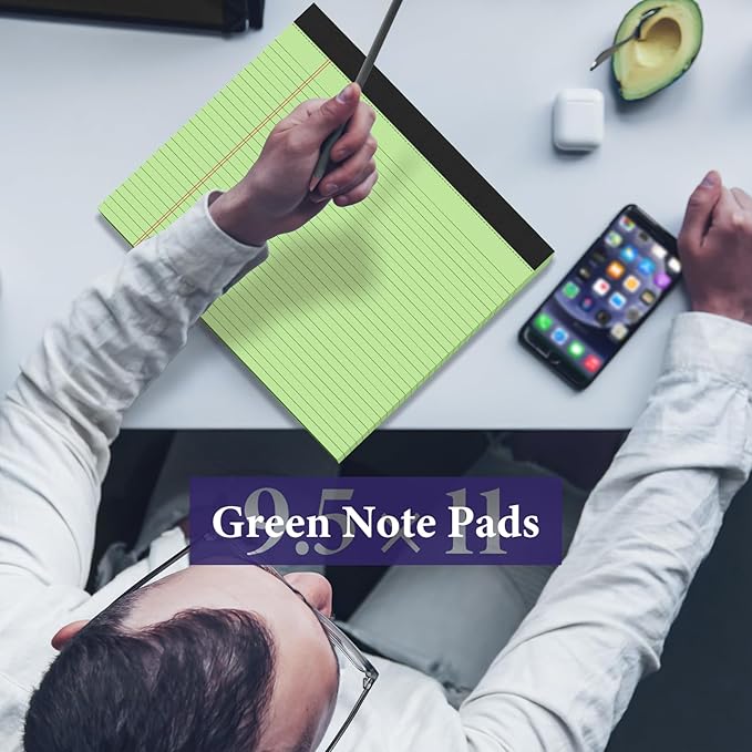 2 Pads Note Pads 11" x 9.5" Legal Pads College Ruled Notepad Micro Perforated Writing Pads Green Lined Paper 80GSM College Ruled Paper Pad of Paper 30 Sheets Notebook for School, To-Do Lists, Office