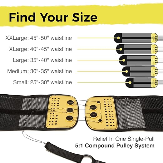 Adjustable Back Brace with 5-to-1 Compression Pulley System for Lumbar Support & Back Pain - Immediate Relief from Sciatica, Scoliosis, Bulging/Herniated Disc - Lightweight/Breathable, Large