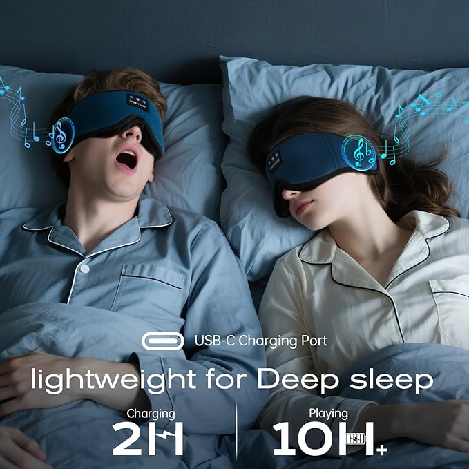 3D Sleep Mask with Bluetooth Headphones, Sleeping Headphones for Side Sleepers, Wireless Music Eye Mask with Ultra-Thin Stereo Speakers for Men, Women, Tech Gifts, Deep Blue
