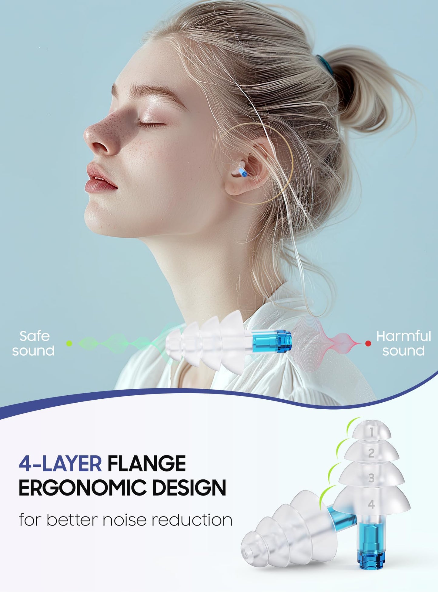 Ear Plugs for Airplane Pressure Relief, 2 Pairs Adults Soft Silicone Reusable Airplane Earplugs 26dB, with Silicone Connector Cord, Travel Essentials for Flying, Ear Protection Earplugs for Plane