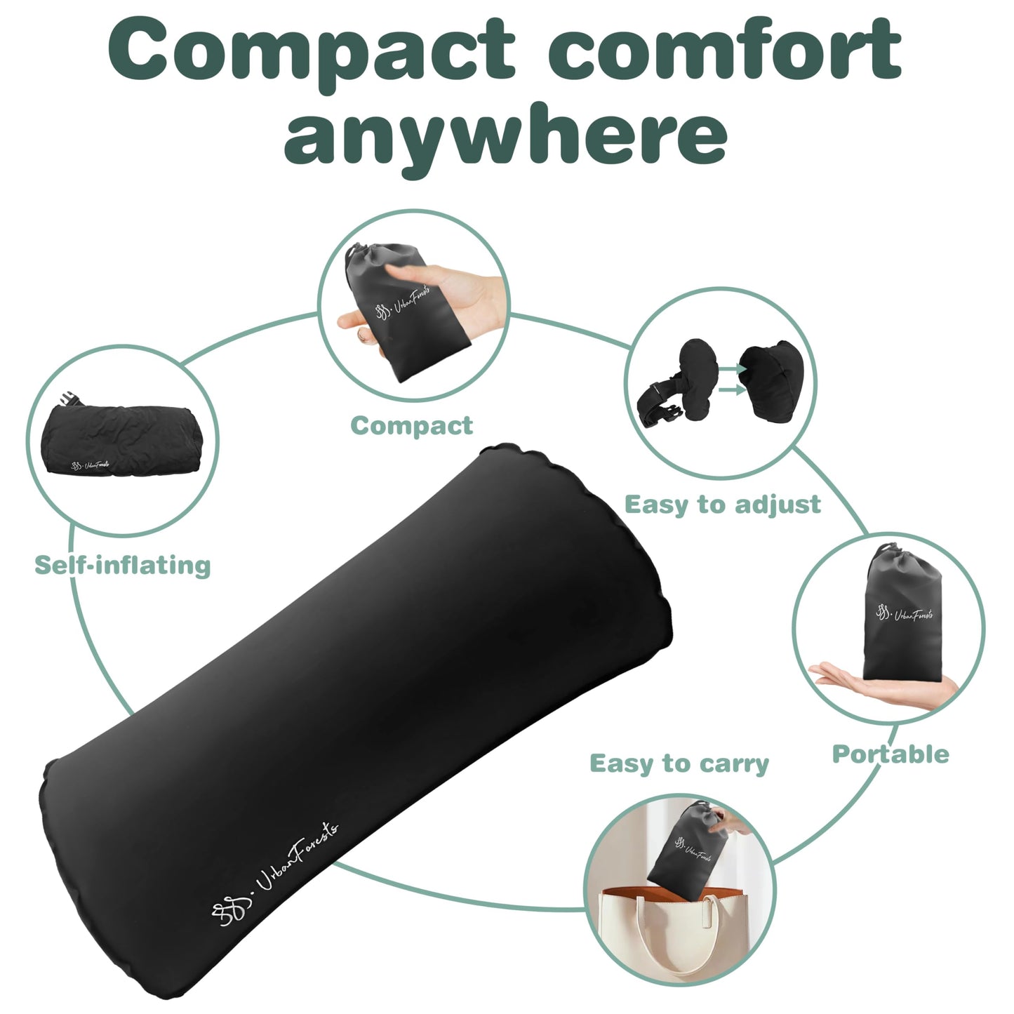 SSS·UrbanForests Inflatable Neck and Lumbar Support Pillow with Adjustable Straps for Travel and Office Use