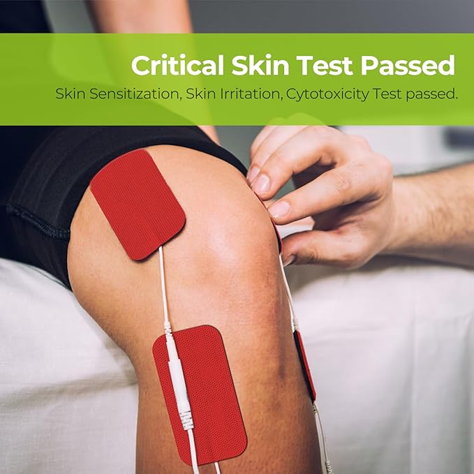 AUVON TENS Unit Pads 2"X4" 10 Pcs, 3rd Gen Latex-Free Rectangular Replacement Pads Electrode Patches with Upgraded Self-Stick Performance for Electrotherapy(Red)