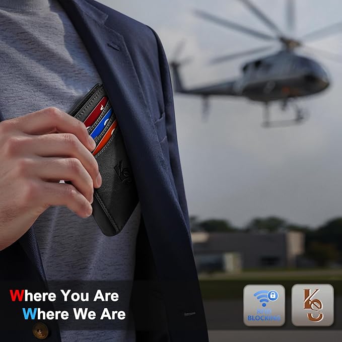 KEMISANT Men Wallet, Slim Leather Wallet Money Clip Magnetic Closure ID Windows 14Cards RFID Blocking