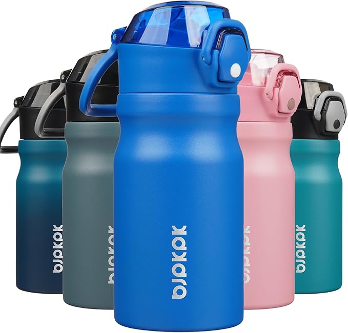 BJPKPK Insulated Water Bottle 14oz Stainless Steel Water Bottles With Straw And Carry Handle Double Wall Metal Thermo,Blue