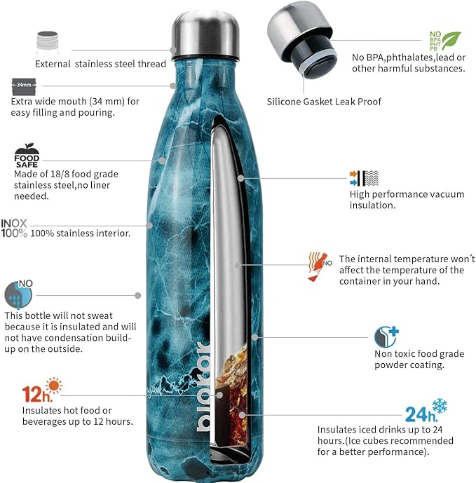 BJPKPK 25oz Insulated Water Bottles Stainless Steel Sports Water Bottles Keep Cold for 24 Hours and Hot for 12 Hours,Marble Ocean