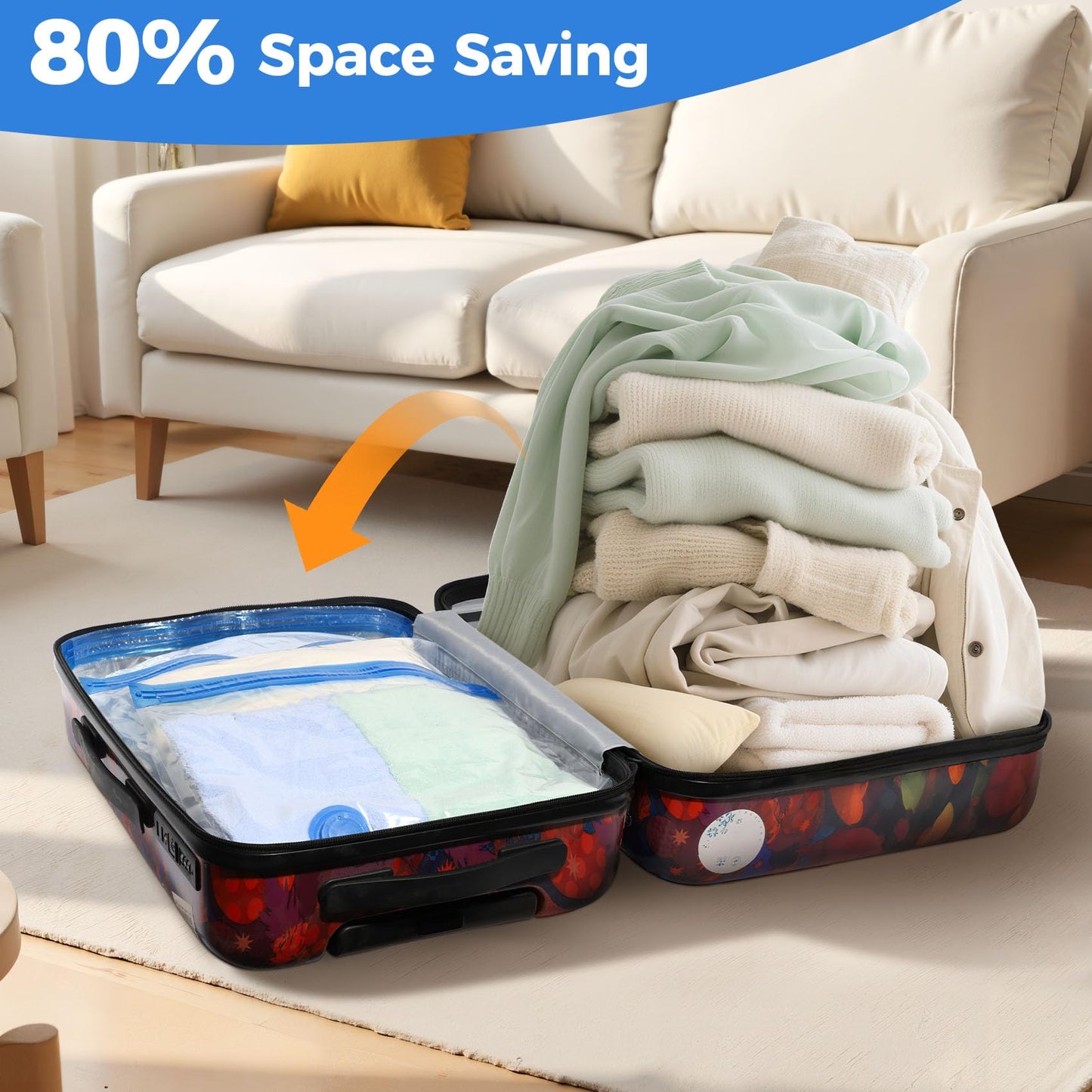 Eunhdet 15 Pack Travel Vacuum Storage Bags with USB Electric Pump, Combo Space Saver Vacuum Seal Bags for Clothing Travel Vaccine Sealed Storage Bag for Comforters Blankets Clothes Suitcase, Clear