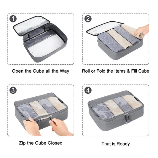BAGAIL Packing Cubes Clear Packing Organizer for Travel Accessories Luggage suitcase(4 Set, Grey）