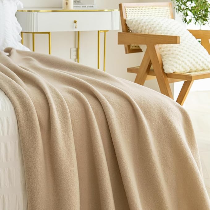 CAI TENG Fleece Throw Blanket Bulk Pack of 6 Lightweight Warm Throws Soft Cozy 50 x 60 inch Pet-Friendly Khaki