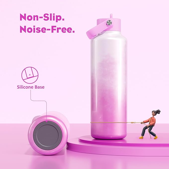 24 oz Double Walled Water Bottle for Women: Leakproof, Cup Holder Friendly, Standard Mouth, Top Handle, Insulated Stainless Steel Flask for Student, Teacher, Nurse, Commuter, Bag, Home (Cloudy Rose)