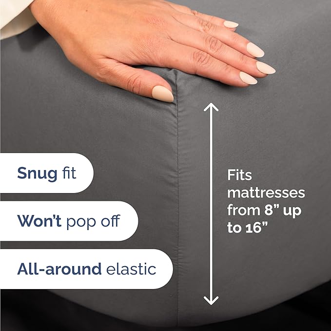 Bulk Case Pack of 12 Sheet Sets - (12) Complete Sheet Sets - Bulk Queen Bedding - Wholesale Case Pack for Hotels, Spa & Airbnbs - Deep Pocket & Wrinkle Free - Cooling & Breathable - Queen, Dark Grey