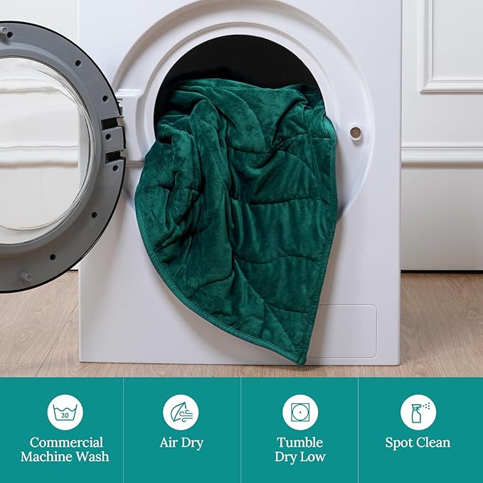 Kaisa Weighted Blanket for Adults (10 lbs, 60" x 78"), Soft Heavy Blanket Machine Washable, Queen Size Weighted Blankets with Glass Beads for Stress Relief and Sleep Promotion,Green