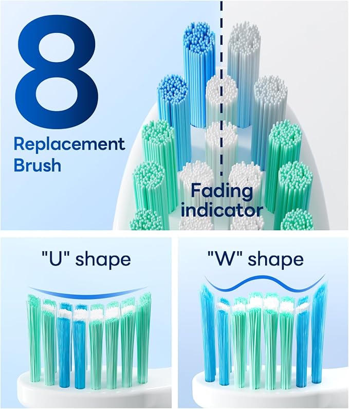 Bymore Electric Toothbrush for Adults,Travel Sonic Toothbrush with 8 Replacement Heads, Ultra Clean RechargeableToothbrush Portable One Charge for 330days 5 Modes 2mins Timer-Purple