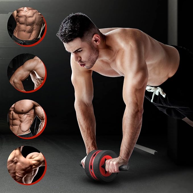 Ab Rollers Wheel Kit, Exercise Wheel Core Strength Training Abdominal Roller Set with Push Up Bars, Resistance Bands, Knee Mat Home Gym Fitness Equipment for Abs Workout