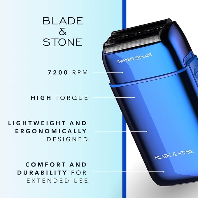 Blade & Stone™ PS501 Foil Shaver | Graphene-X™ Blade | Professional Foil Shaver for Men | 8000 RPM Durable Motor, All-Metal, Cordless Barber Shaver - Big Blue
