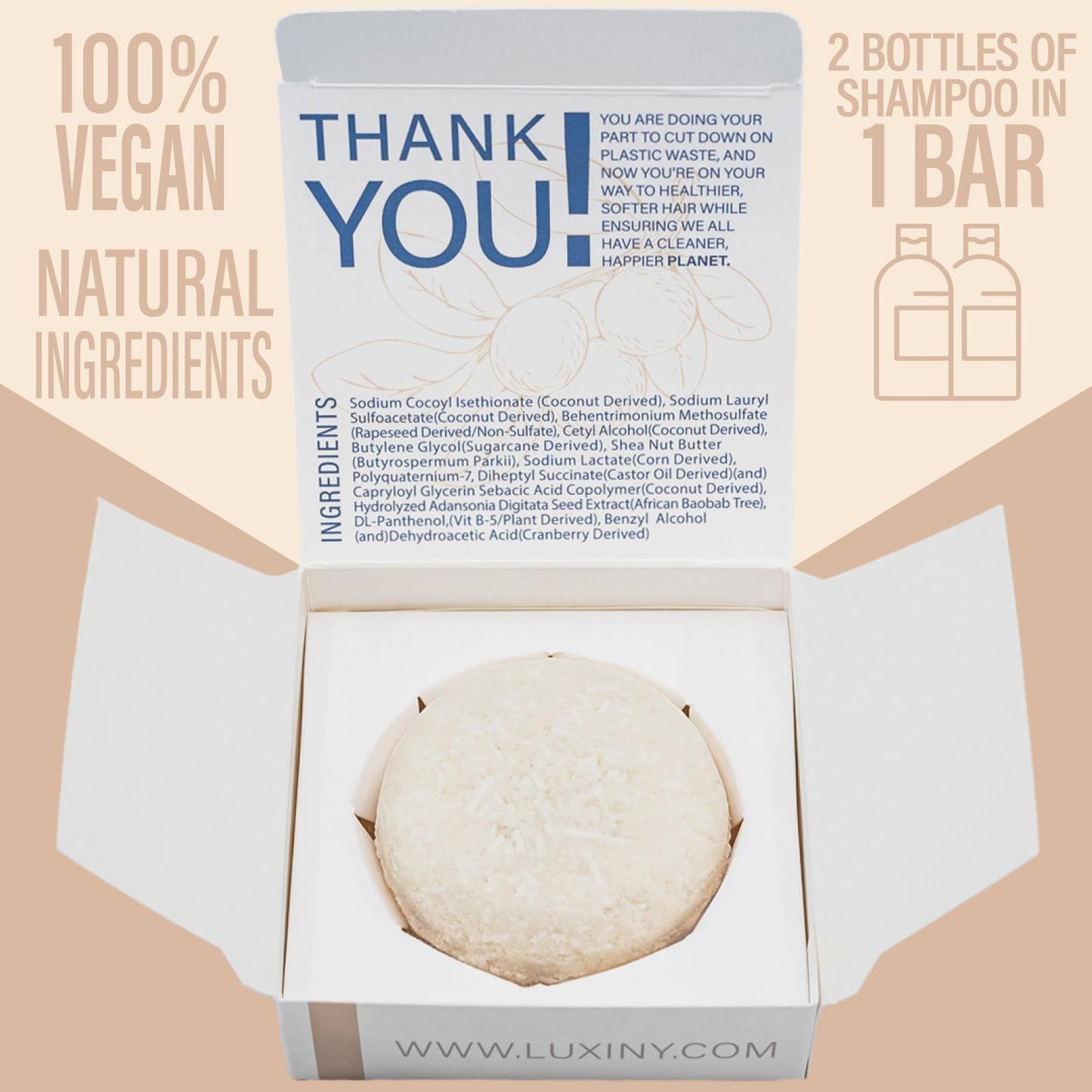 Bar Shampoo and Conditioner by Luxiny - Sulfate Free, Unscented Set With 1 Shampoo Bar (60g) & 1 Deep Conditioner Bar (50g), Made in USA (Fragrance Free)