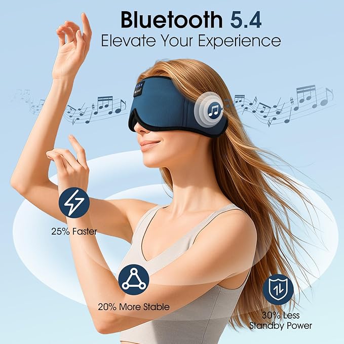 ZUMUSEN Bluetooth Sleep Headphones, 3D Wireless Music Eye Mask with Ultra-Thin Stereo Speakers, Adjustable Sleep Mask for Side Sleepers, Perfect for Travel, Meditation, Relaxation