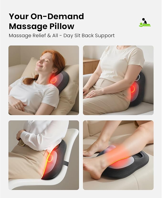 BOB AND BRAD Shiatsu Back Massager with Heat: Rechargeable 4D Kneading EZBack Go Cordless Back Massager Pillow for Pain Relief Deep Tissue, Office Home Relaxation Gifts for Women Men, HSA&FSA Eligible