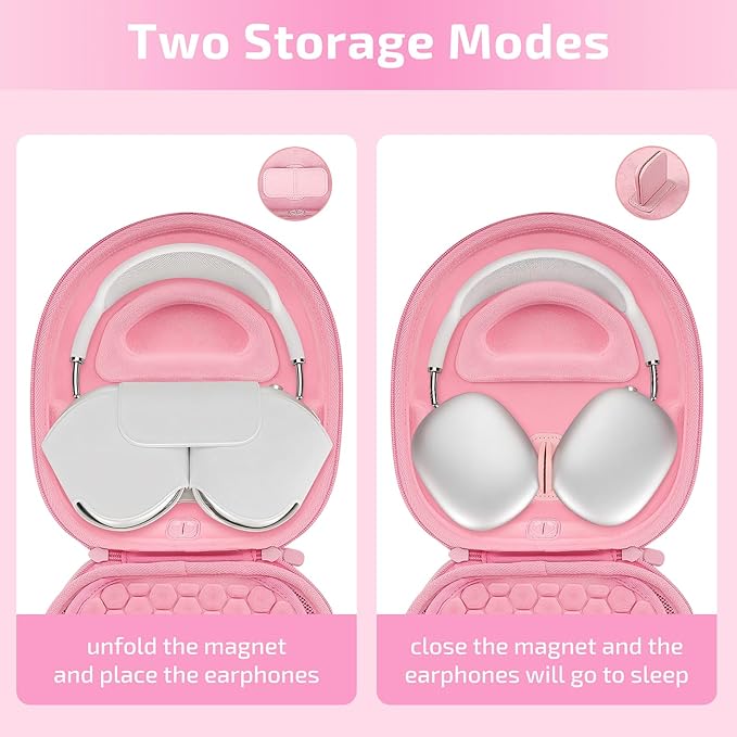 AirPod Max Case with Sleep and Charging Support， AirPods Max Accessory Compatible with Apple AirPods Max Wireless Over-Ear Headphones, Travel Portable Airpod Max Case(Pink)