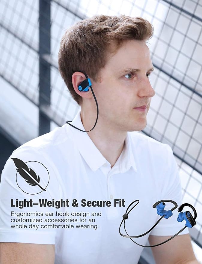 Bluetooth Headphones, Otium Wireless Sports Earbuds, Waterproof IPX7 w/Mic, HD Stereo in-Ear Earphones, Case, Fast Pairing, Gym Running Workout, 10 Hrs Battery Noise Cancelling Headsets