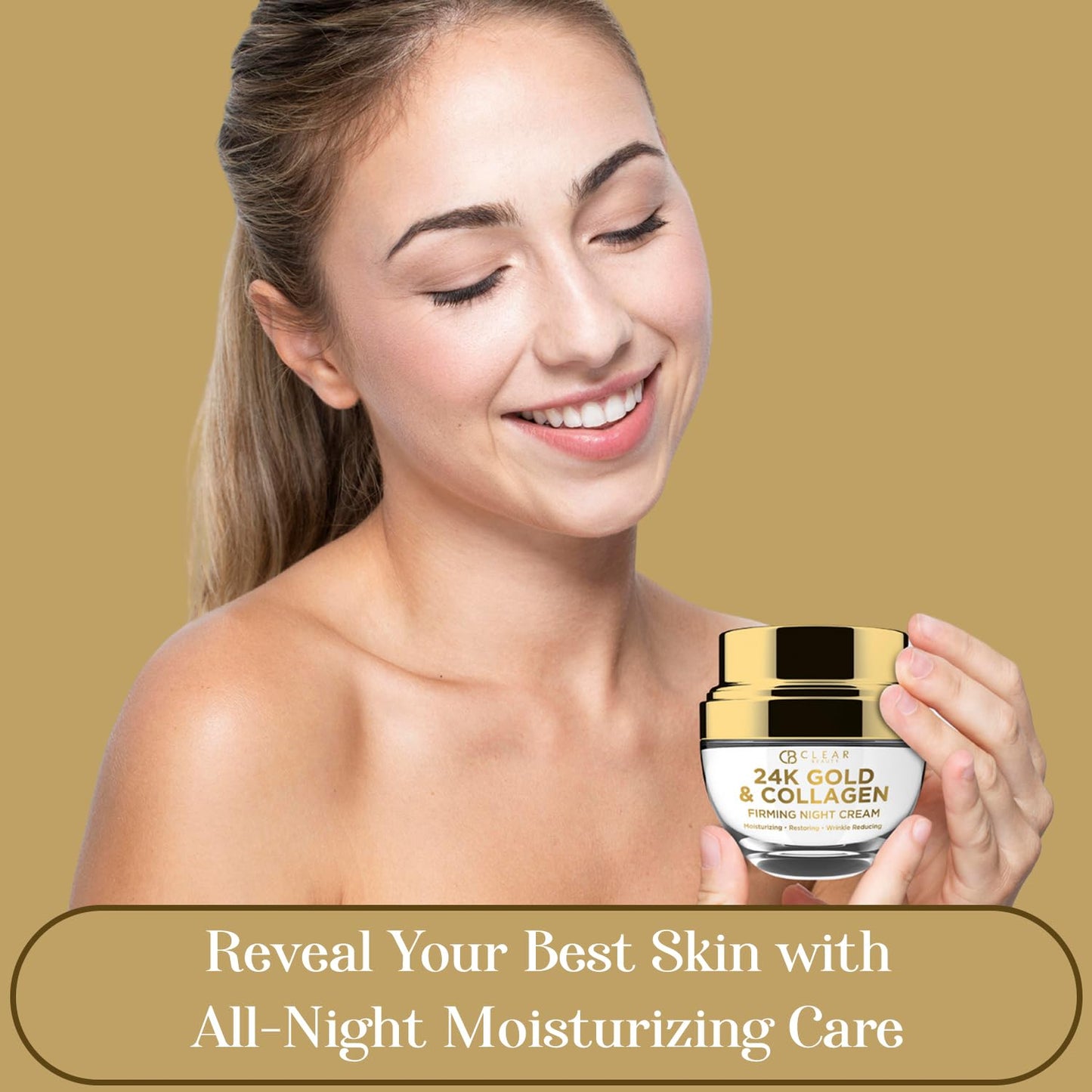 Clear Beauty 24K Gold & Collagen Night Face Moisturizer - Dermatologist Tested, Reduces Age Spots, Fine Lines & Wrinkles, Lifting & Firming Night Cream, Cruelty-Free Korean Skin Care - All Skin Types