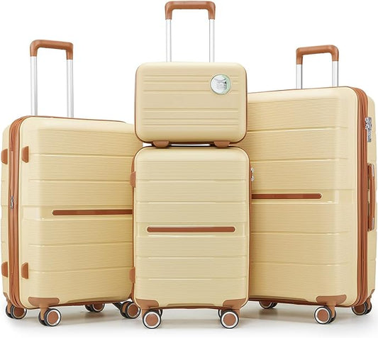 4-Piece Hardshell Luggage Set with TSA Locks, Expandable Suitcases and Silent Spinner Wheels - Vibrant Colors for Easy Identification (14/20/24/28 Inch) - Family Travel Suitcase Sets