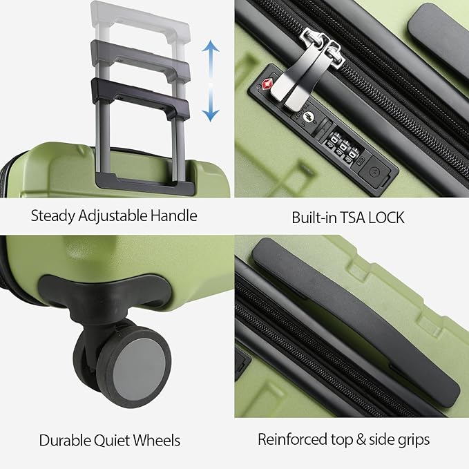 KROSER Hardside Expandable Carry On Luggage with Spinner Wheels & Built-in TSA Lock, Durable Suitcase Rolling Luggage with USB Port, Carry-On 20-Inch, Green