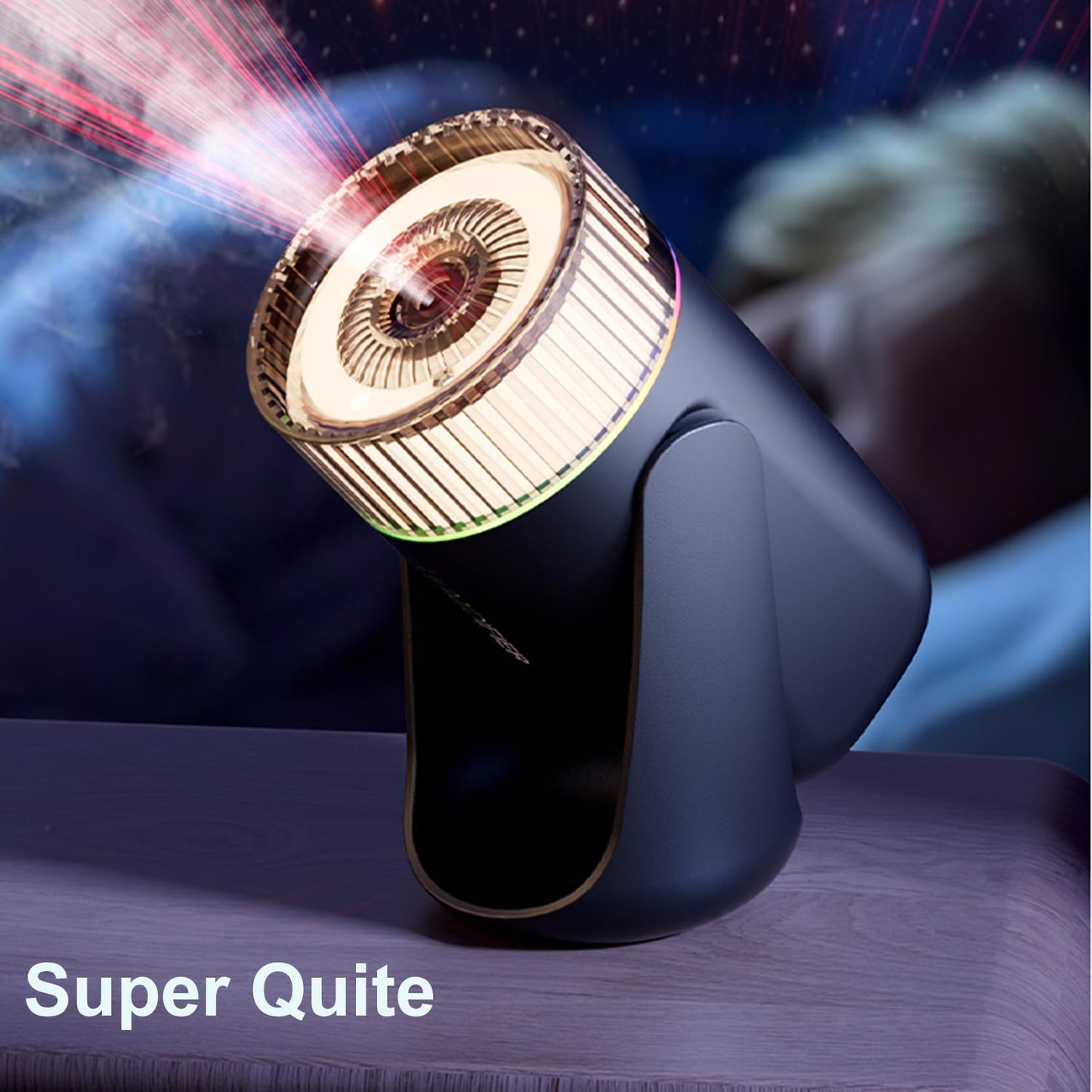 KISSWILL Mini Humidifier with LED Starry Sky Projector, 2 Mist Modes, Silent Operation, USB Powered (black)