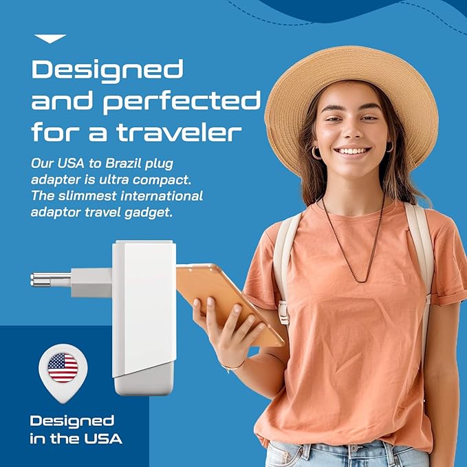 Ceptics Brazil Rio Power Plug Adapter Travel QC 3.0 & PD, Safe Dual USB & USB-C - 2 USA Socket Compact & Powerful - Supports Quick Charge 3.0 & Power Delivery - Type N AP-11C - Fast Charging