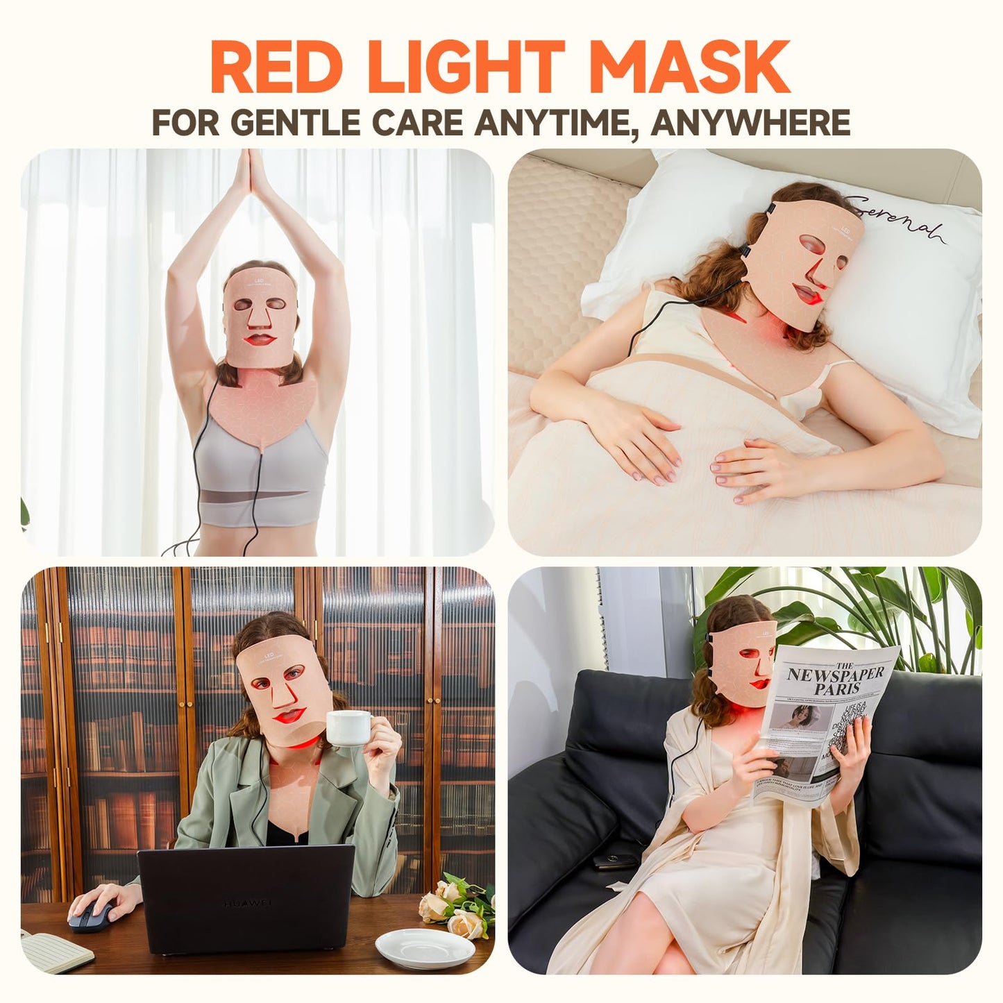 AAQ Red Light Therapy for Face -Led Face Mask Light Therapy with Pure Light Boost, Red light Mask for Face & Neck Device with Long-Lasting Power Supply, Rechargeable & Portable for Home Use