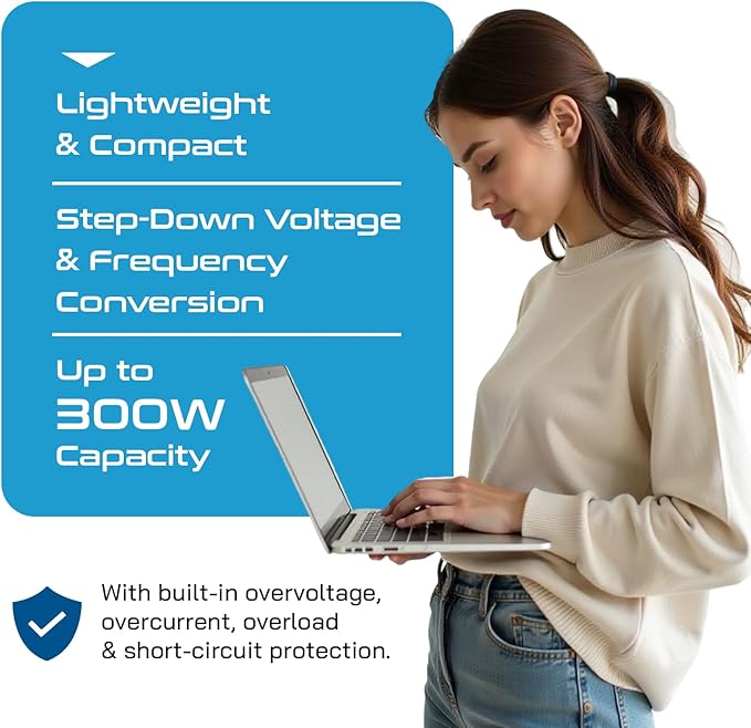 Ceptics 300W Travel Voltage Converter, 220V to 110V 50Hz to 60Hz Step Down for Curling Iron, Straightener, 1 USB, 1-USB-C 18W, SWadApt A B C E/F G I