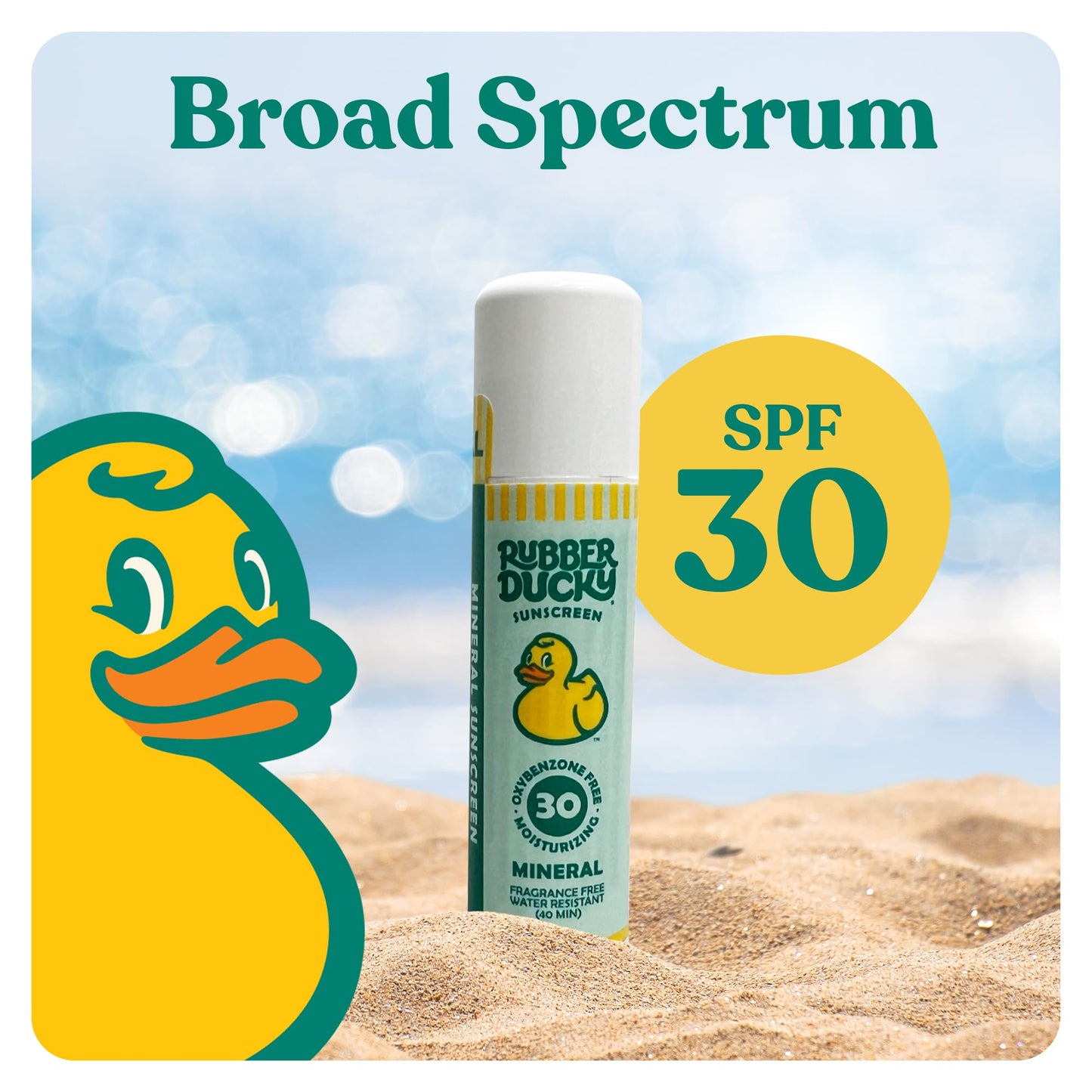 Rubber Ducky- SPF 30 Mineral Face Sunscreen Stick, Water Resistant, Moisturizing & Broad Spectrum Sunscreen Face Stick, Sun Skin Protection with Vitamin E, Mini Travel Size Sunblock, 0.6 oz