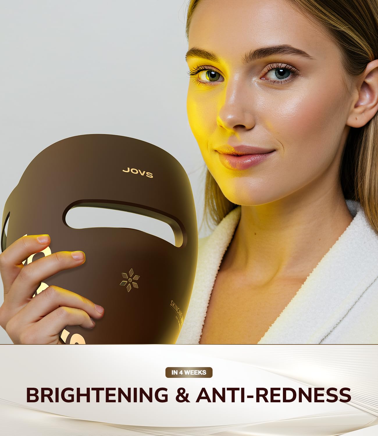 JOVS Red Light Therapy Mask for Face, 328 LEDs Face Mask with Near-Infrared Light, Rechargeable, 4 Modes, Portable Anti-Aging Skin Care Device for Home Use (Brown)