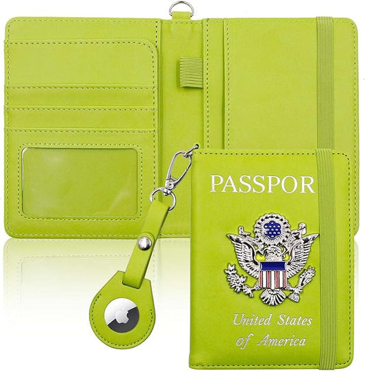 Cnycmy Passport Holder with Airtag slot,Passport-Wallet-Holder for Women,for Family, Rfid Passport Book Card Slot Waterproof, passport holder for travel (grass green1)