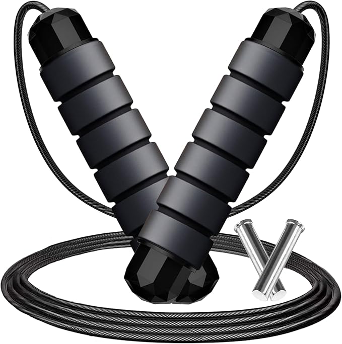 Adjustable Weighted Jump Rope, 9ft Long Tangle-Free Rapid Speed Jumprope for Exercise Calisthenics Fitness Jumping Skipping Double Dutch Boxing Crossfit, Workout Stuff for Women Men Kids Adult