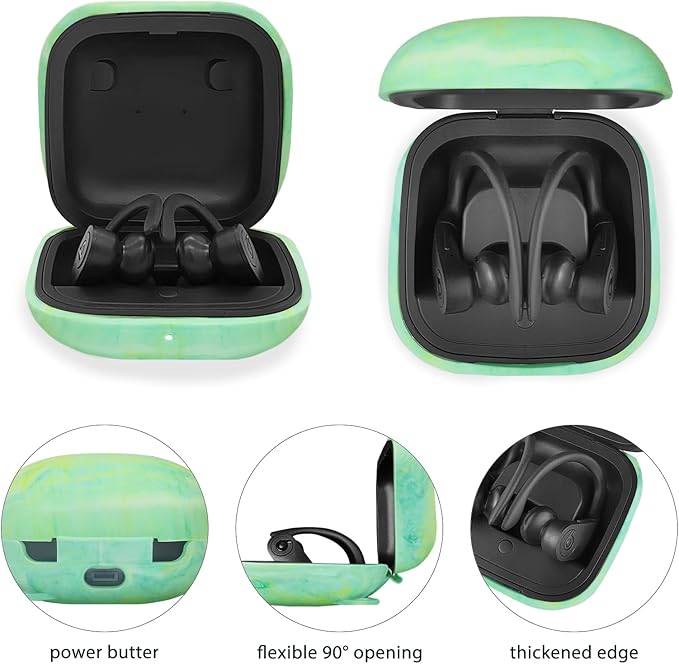 Compatible with Powerbeats Pro, Soft Silicone Case with Gold Heart Pattern for Powerbeats Pro Case with Cute Butterfly Keychain for Girls Women (Camouflage Green)