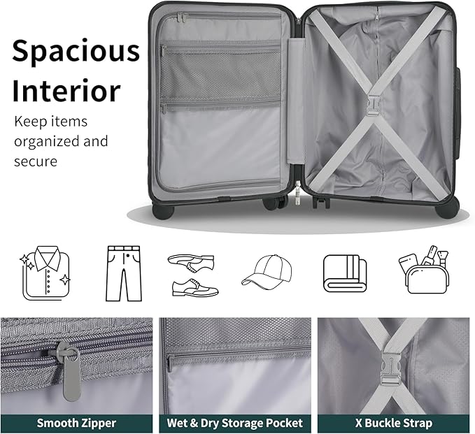 5-Piece Lightweight Luggage with Backpack Sets, ABS+PC Hard Shell Suitcase with TSA Lock & YKK Zipper (Teal Blue, 20in/24in/28in/BP/TB)