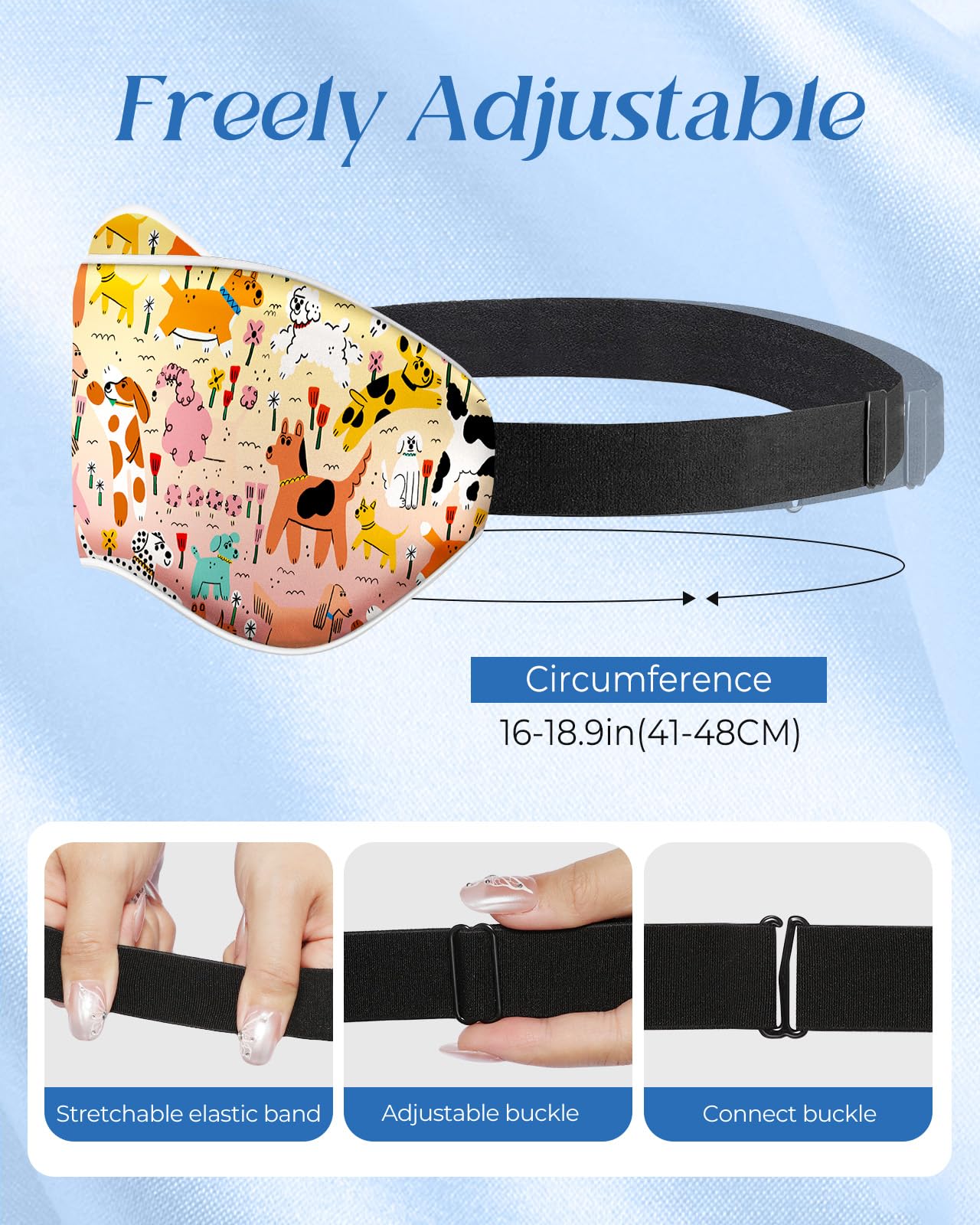 Miss Adola Kids Sleep Mask - Silk Eye Mask for Kids Cute Cartoon Cool Kawaii Soft Smooth Lightweight Boys Girls Teens Sleeping Mask with Adjustable Straps, Crayon Dog