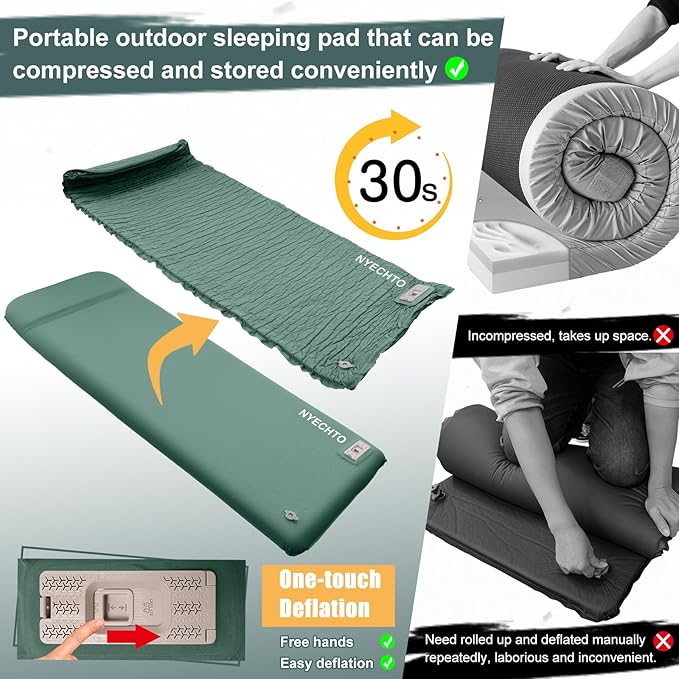 Self Inflating Sleeping Pad with Electric Pump, 3.14" Ultra-Thick Memory Foam Sleeping Mats for Camping,Easy Inflate&Deflate,9.5 R-Value Insulated Camping Mattress Pad with Pillow for Car Travel Tent