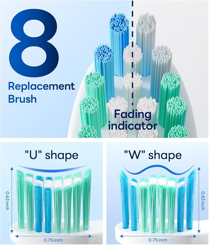 Bymore Electric Toothbrush for Adults,Travel Sonic Toothbrush with 8 Replacement Heads, Ultra Clean RechargeableToothbrush Portable One Charge for 330days 5 Modes 2mins Timer-White