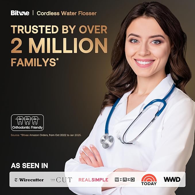 Bitvae Water Dental Flosser Teeth Pick, Cordless Flosser for Travel with 6 Jet Tips, 3 Modes 5 intensities, IPX7 Waterproof Portable & Rechargeable Oral Irrigator Cleaner, Sky Blue